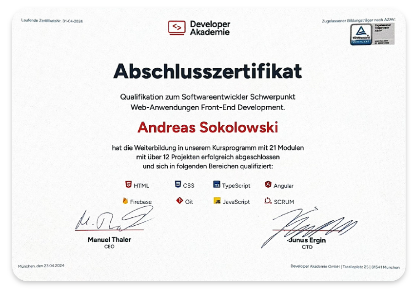 Frontend Entwickler Zertifikat